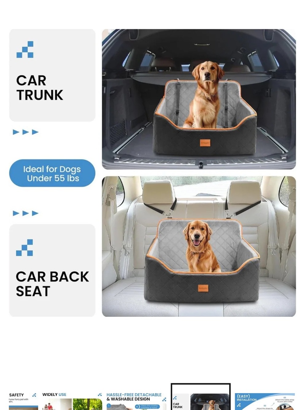 Pet Car Seat/Booster for 1 Medium Dog or 2 Small Dogs 55lbs (Black/Grey) NEW - Picture 7 of 10